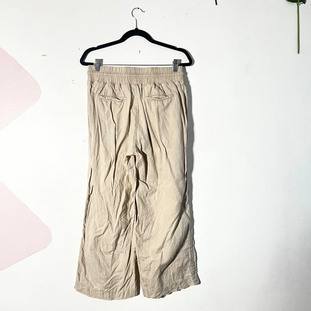 Quince 100%  Linen Pants Medium Wide Leg Drawstring Beige